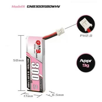 Bateria LiPo 1S 300mAh 3,8V 60C Ph2.0 z kablem